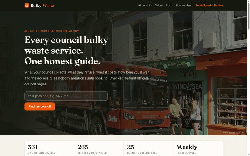 BulkyWaste homepage, built by AI Speed
