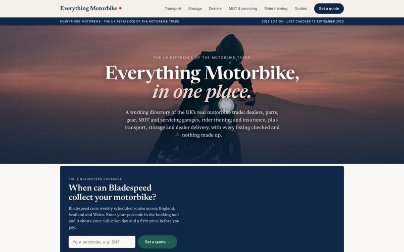 Everything Motorbike homepage, built by AI Speed